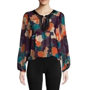 BCBGeneration Babydoll Floral Sheer Top